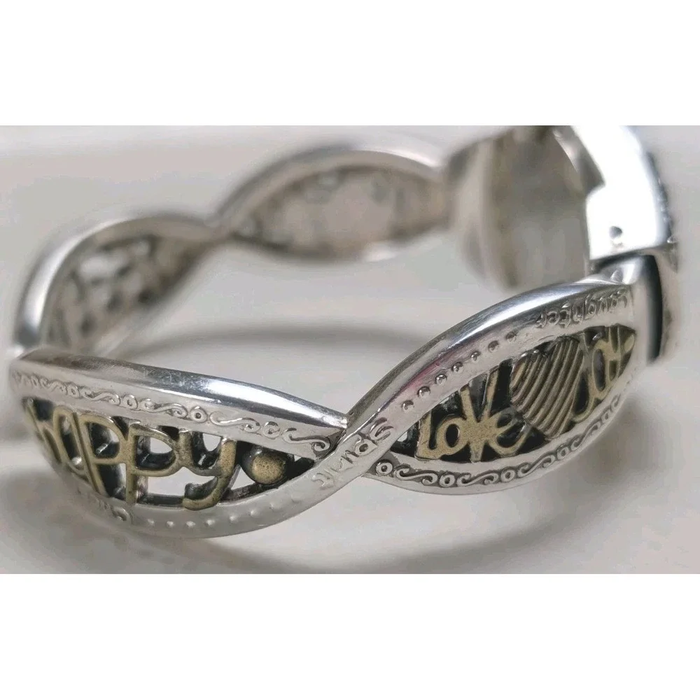 Chico's Heart Cuff‎ Watch Silver Gold Tone Rhinestone Bangle Quartz